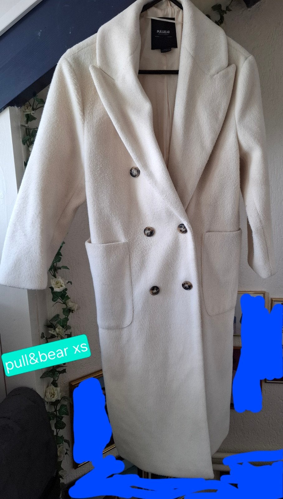 Pull&Bear Witte Lange Jas Maat XS, Pull&Bear, Wit, Ophalen of Verzenden, Zo goed als nieuw