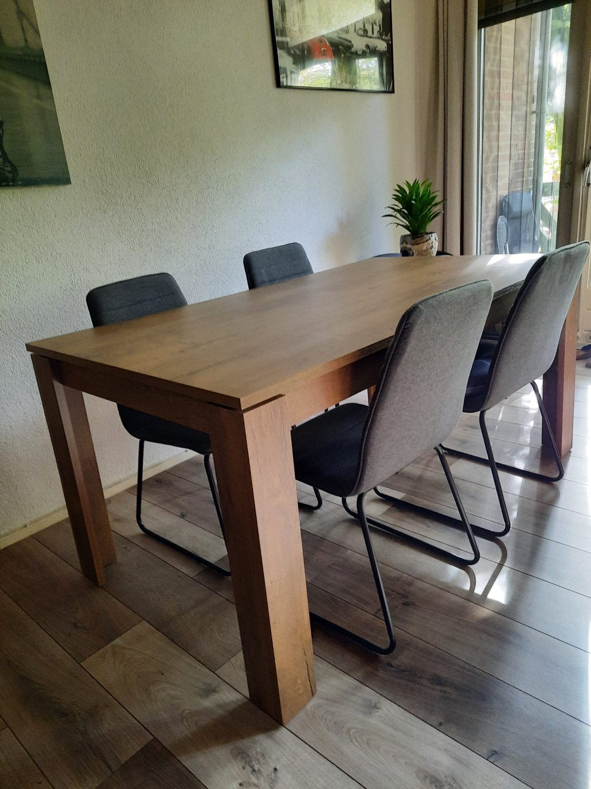 Eettafel 160x90 cm met 5 stoelen, Ophalen, Gebruikt, 50 tot 100 cm, Vijf personen of meer