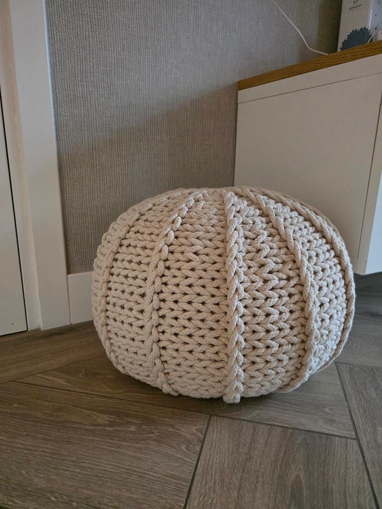 Poef gebreid naturel, Ophalen, Overige materialen, Minder dan 50 cm, Rond
