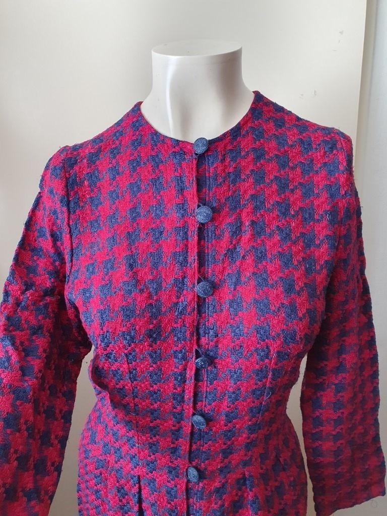 Rode zwarte vintage jurk pied de poule, Kleding | Dames, Jurken, Verzenden, Gedragen, Zwart