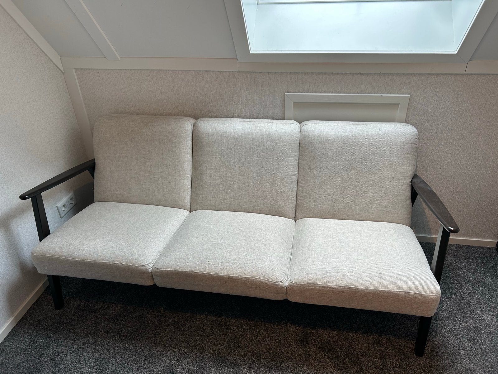 Ekenäset 3-zits bank beige/bruin, Ophalen, Gebruikt, Driepersoons, 75 tot 100 cm