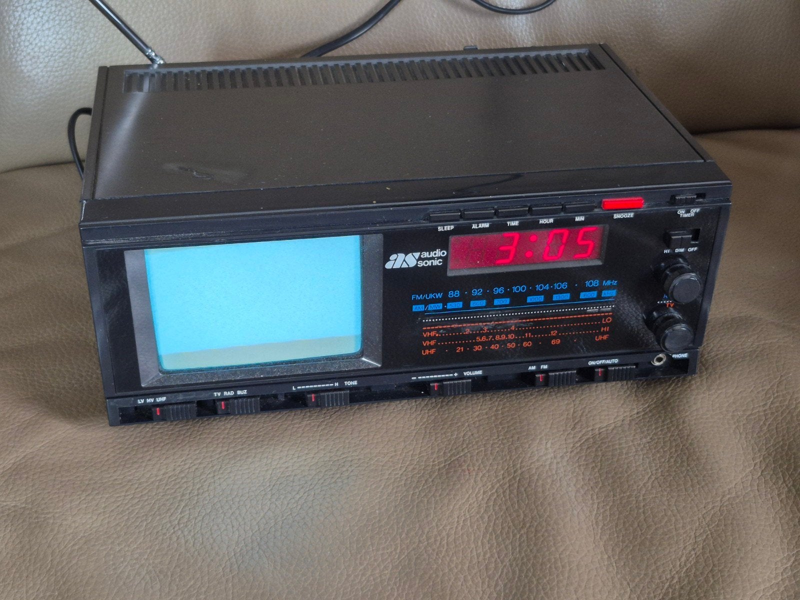 Zwart-wit TV Radio Wekker Audio Sonic Retro Old School, Ophalen