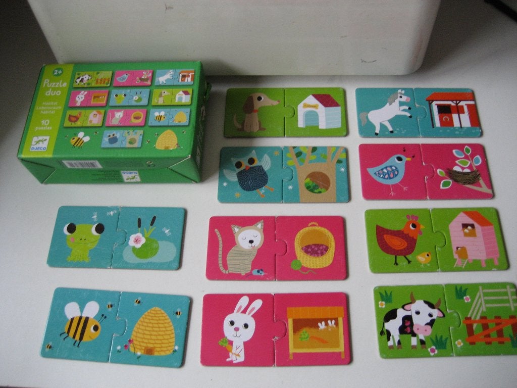 djeco combi puzzel dieren, Ophalen of Verzenden, 10 tot 50 stukjes, Zo goed als nieuw, 2 tot 4 jaar
