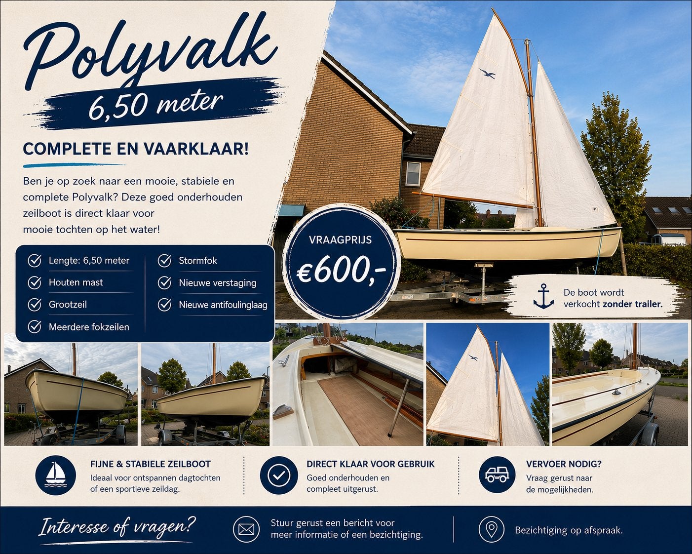 Polyvalk zie foto voor informatie, Ophalen, Gebruikt, Zeilboot