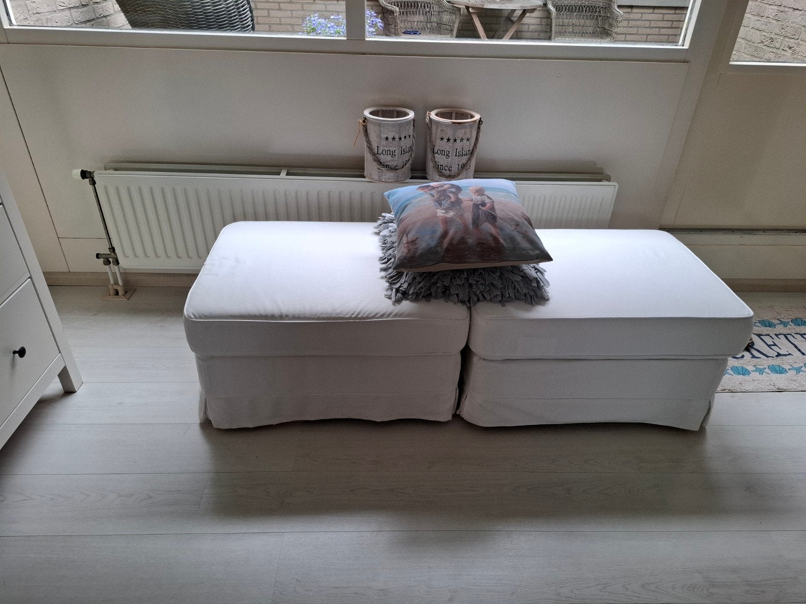 2x IKEA Ektorp Hocker met wasbare offwhite hoes, Ophalen, Gebruikt, Stof, 50 tot 75 cm