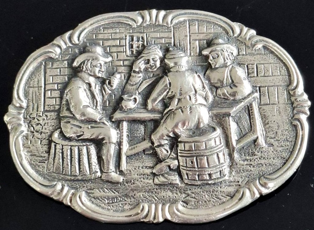 Prachtige Amsterdamse Zilver Oudhollandse Tafereel Broche, Sieraden, Tassen en Uiterlijk, Ophalen of Verzenden, Zilver, Broche