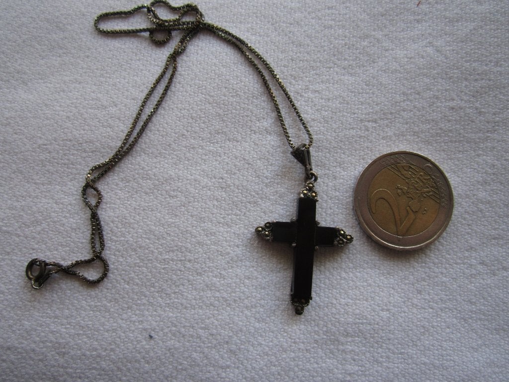 49.   Schitterende oude ketting+kruisje,  zilver, Ophalen, Zilver, Ketting