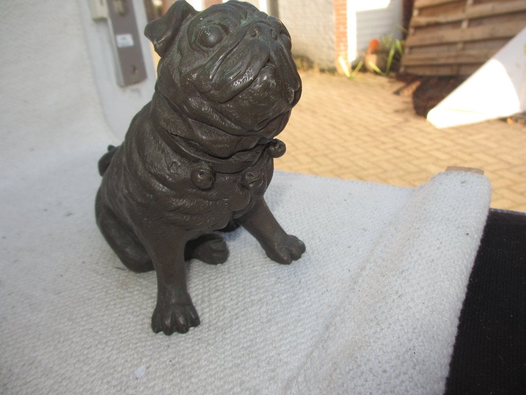 Vintage Brons-kleur beeld - Mopshond jaren 70/80, Minder dan 20 cm, Ophalen of Verzenden, Overige materialen, Beeld