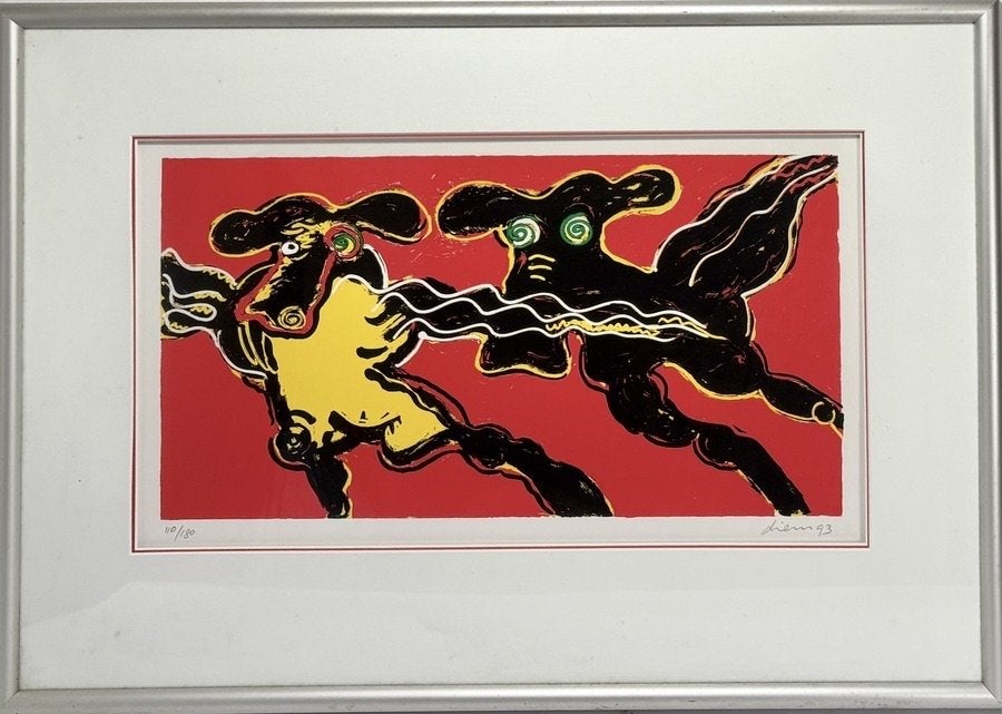 918. Zeefdruk, Peter Diem – 'Flying Cow Red', 1993, Ophalen of Verzenden, Zeefdruk