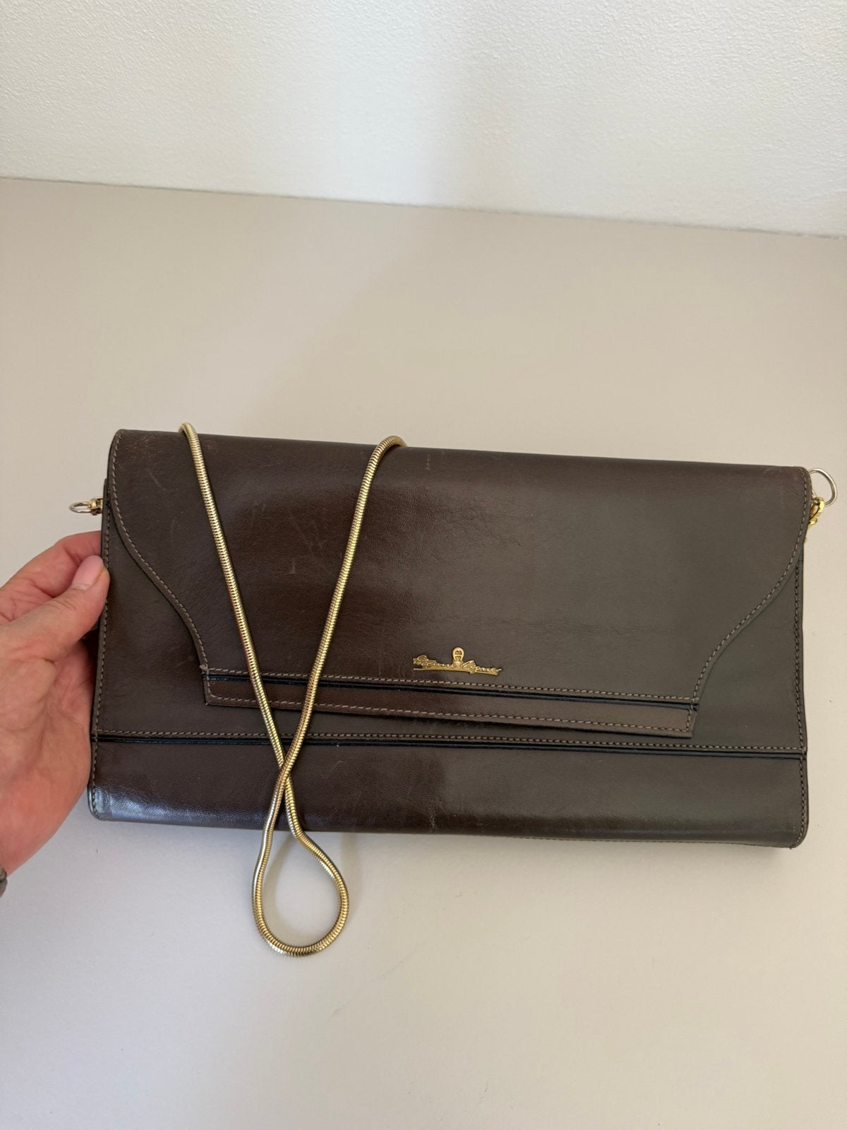 Vintage Clutch van Etienne Aigner, Ophalen of Verzenden, Gebruikt, Bruin, Overige typen