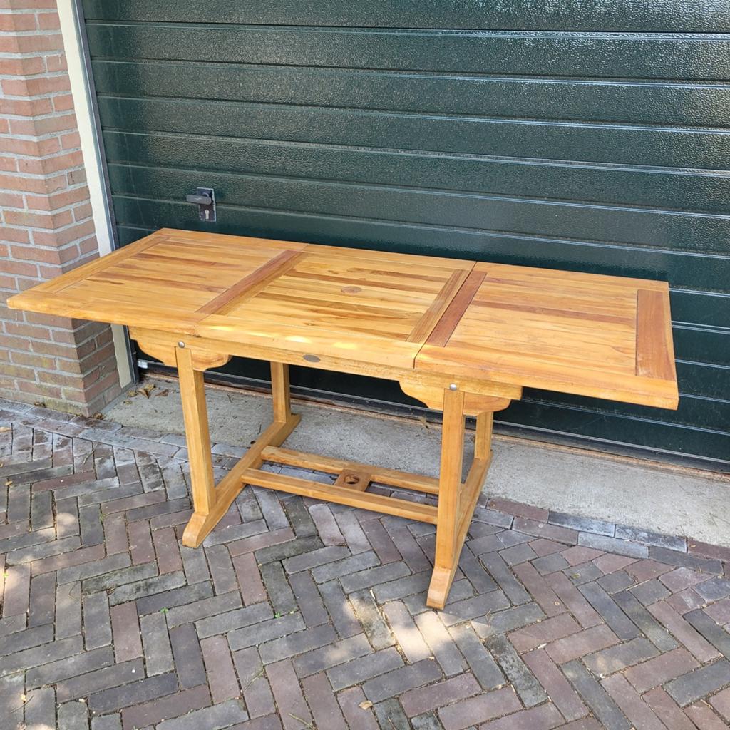 Z.g.a.n.uitschuifbare TEAK tafel 120/180 x78 x75, Ophalen, Rechthoekig, Teakhout