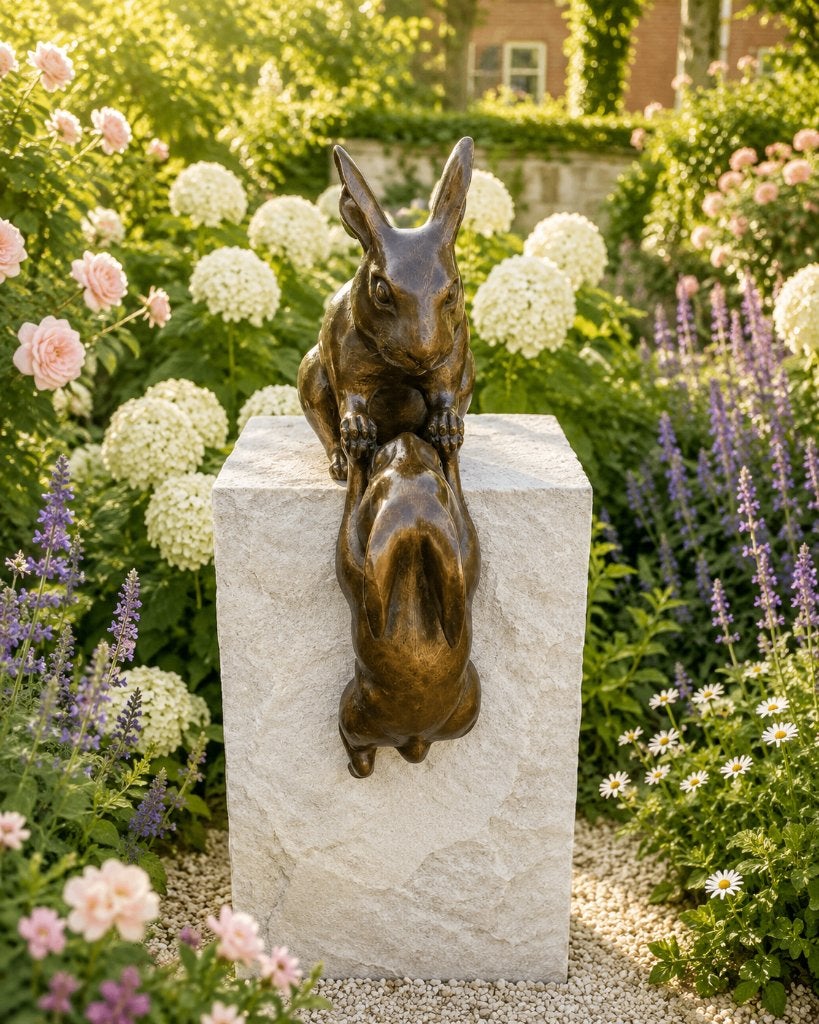 HELPENDE HAZEN / Bronzen tuinbeeld, Dierenbeeld, Nieuw, Info@huisentuindecoratiemarie.nl, Huis en tuin decoratie marie