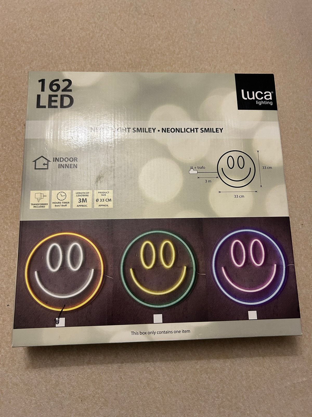 Luca Lighting Neon Smiley LED Lamp - Geel/Wit, Met schakelaar, Ophalen of Verzenden, Nieuw, Geel