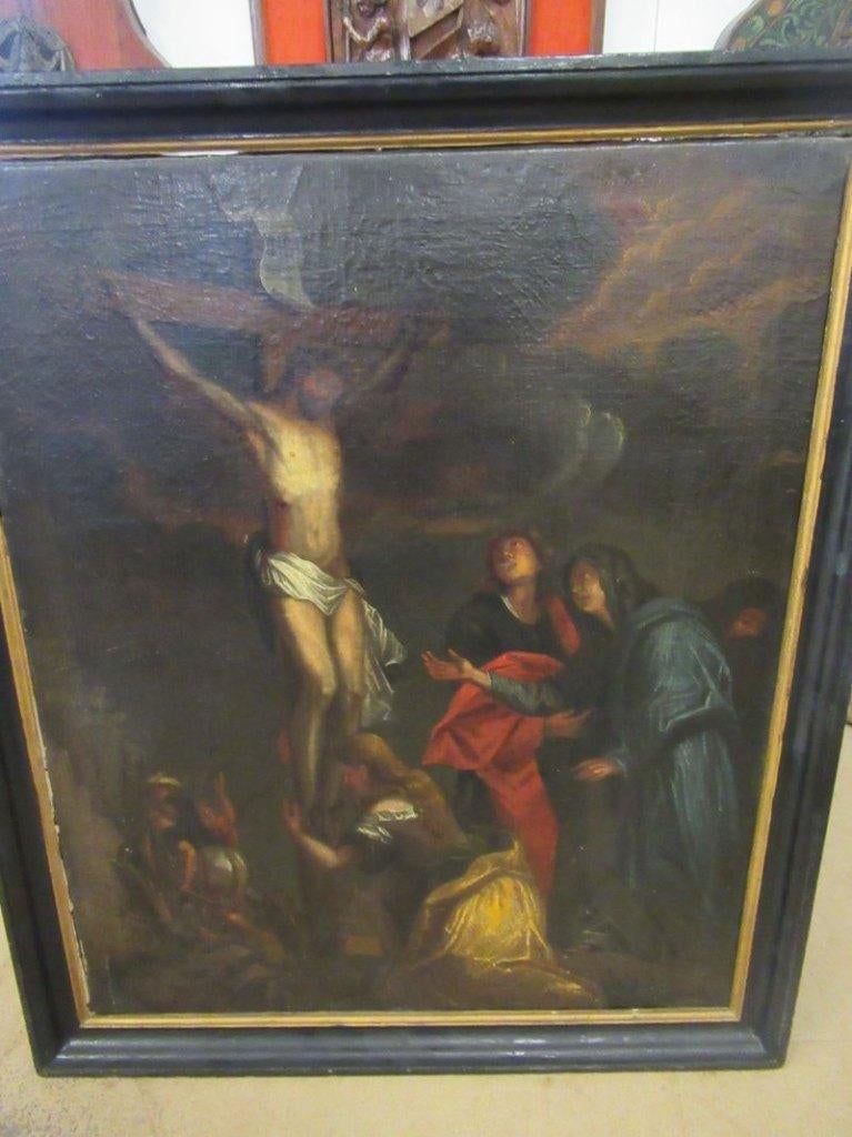 Oer 11802 ANTIEK 17e eeuws schilderij "Jezus aan het kruis", Antiek en Kunst, Kunst | Schilderijen | Klassiek, Ophalen