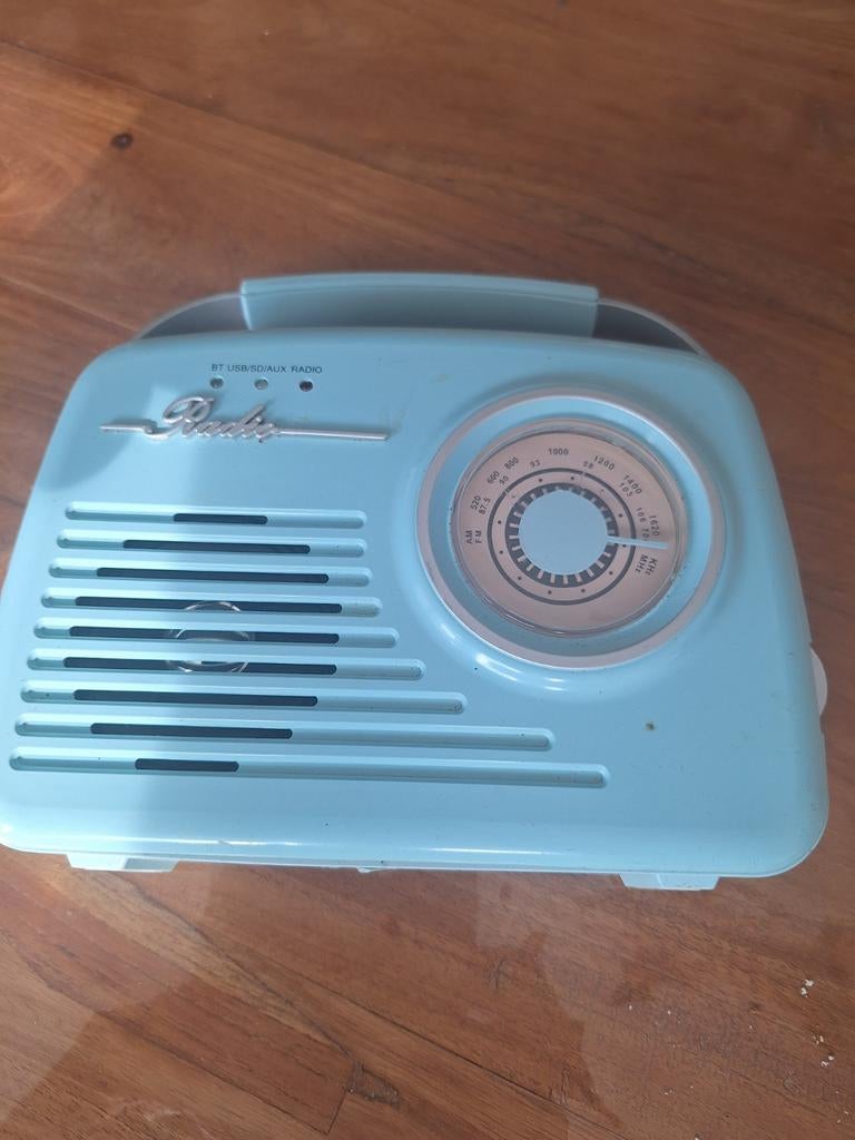 Retro Radio met Bluetooth, USB, SD en AUX - Lichtblauw, Ophalen of Verzenden, Gebruikt, Radio