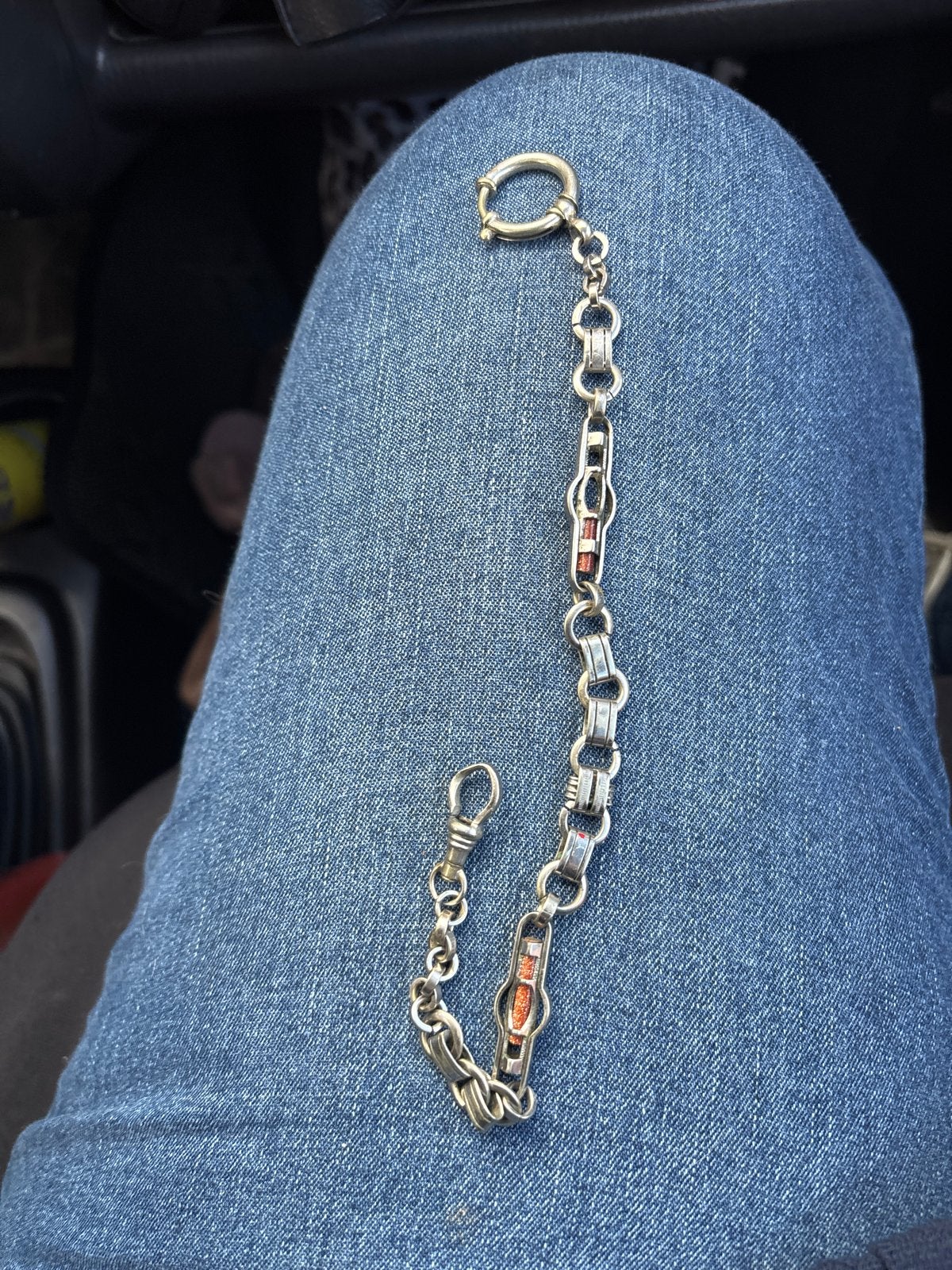 Vintage Zilveren horloge ketting met Oranje Inlays, Sieraden, Tassen en Uiterlijk, Ophalen of Verzenden, Overige materialen, Overige typen
