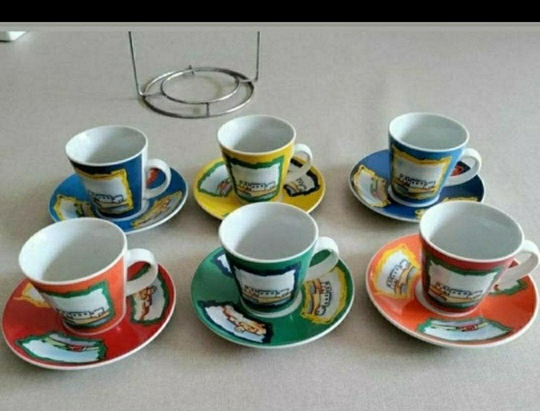 Kopjes,Schoteltjes,klein,Kleuren,Rekje,RETRO,koffie, Nieuw, Ophalen of Verzenden, Overige stijlen, Kop(pen) en/of Schotel(s)