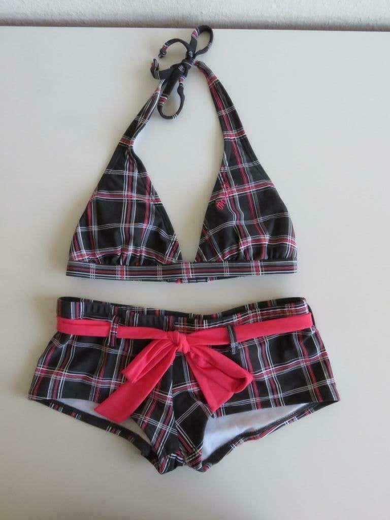 O'neill halterbikini grijs met roze ruit maat 36C en 36, Verzenden, Zo goed als nieuw, Grijs, Bikini