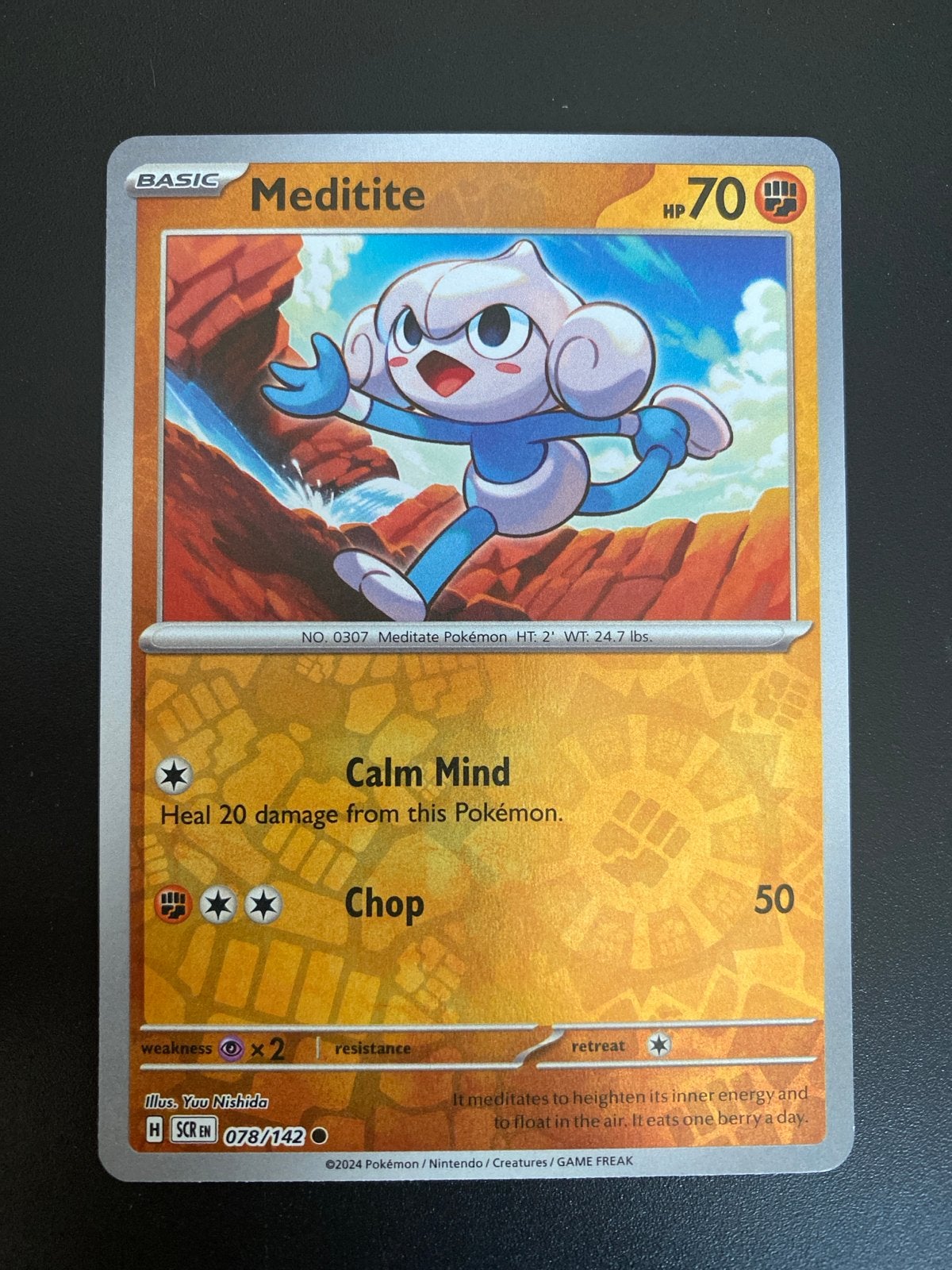 Meditite 078/142 Reverse Holo Pokémon Stellar Crown, Ophalen of Verzenden, Zo goed als nieuw, Losse kaart, Foil