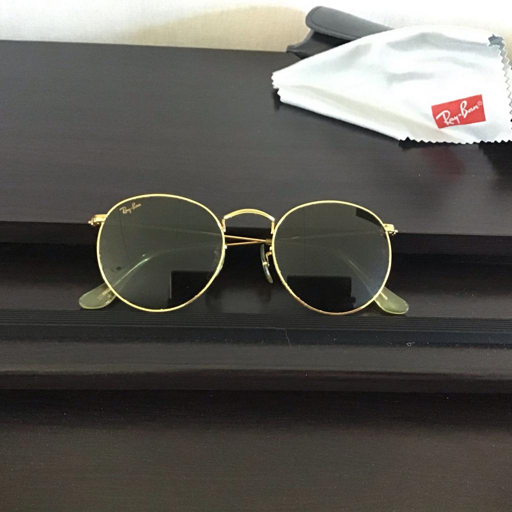 Originele Ray-Ban zonnebril RB 3447 round metal groen glas, Gebruikt, Zonnebril, Overige kleuren, Verzenden