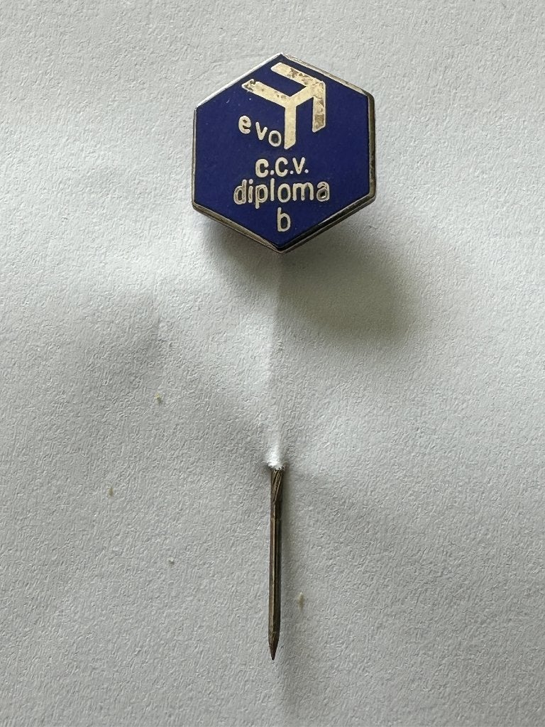 Emaille EVO C.C.V. speld Eigen Vervoer Organisatie Diploma B, Ophalen of Verzenden, Gebruikt, Transport, Speldje of Pin