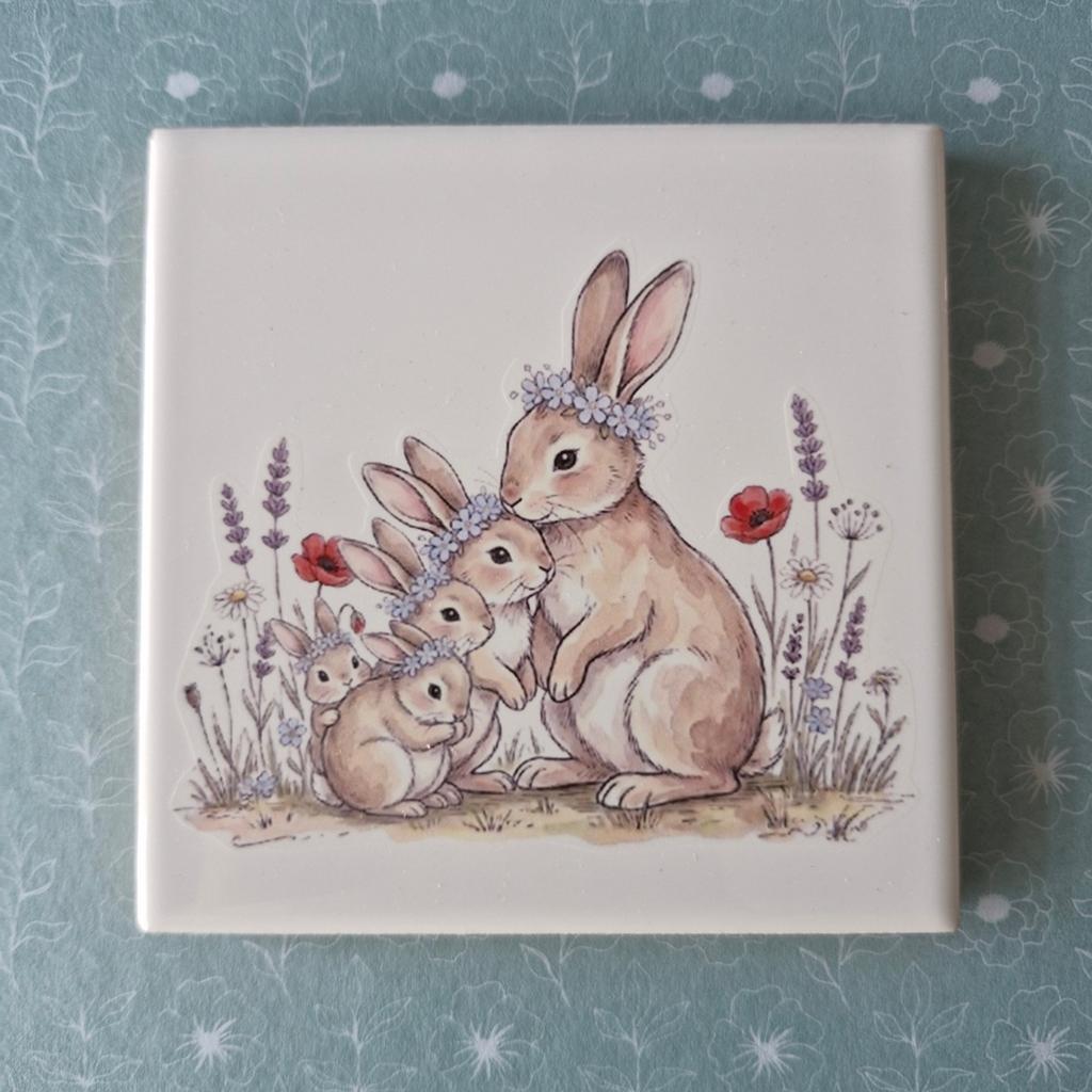Decoratie tegeltje 10x10 incl standaard, Ophalen of Verzenden, Zo goed als nieuw, Houten stempel