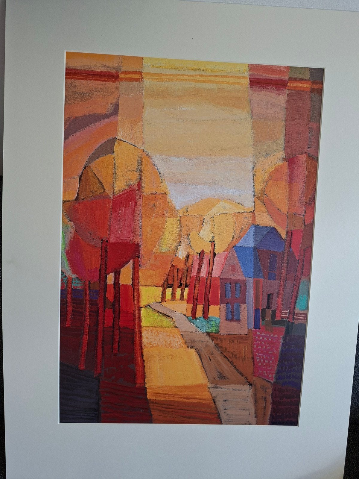Print van Ton Schulten - Landschap met huizen, Landschap, Passe-partout, Papier/karton, Ophalen of Verzenden