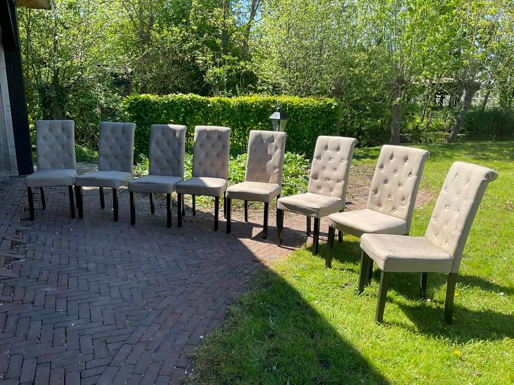 8 eetkamerstoelen, stof, taupekleurig, Ophalen, Gebruikt, Overige kleuren, Landelijk