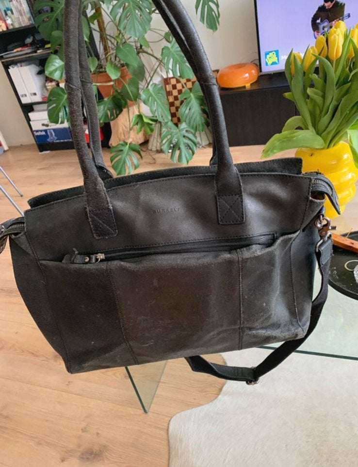 Burkley Leren Laptoptas 15,6 inch Zwart, Ophalen of Verzenden, Gebruikt, Zwart, Overige typen