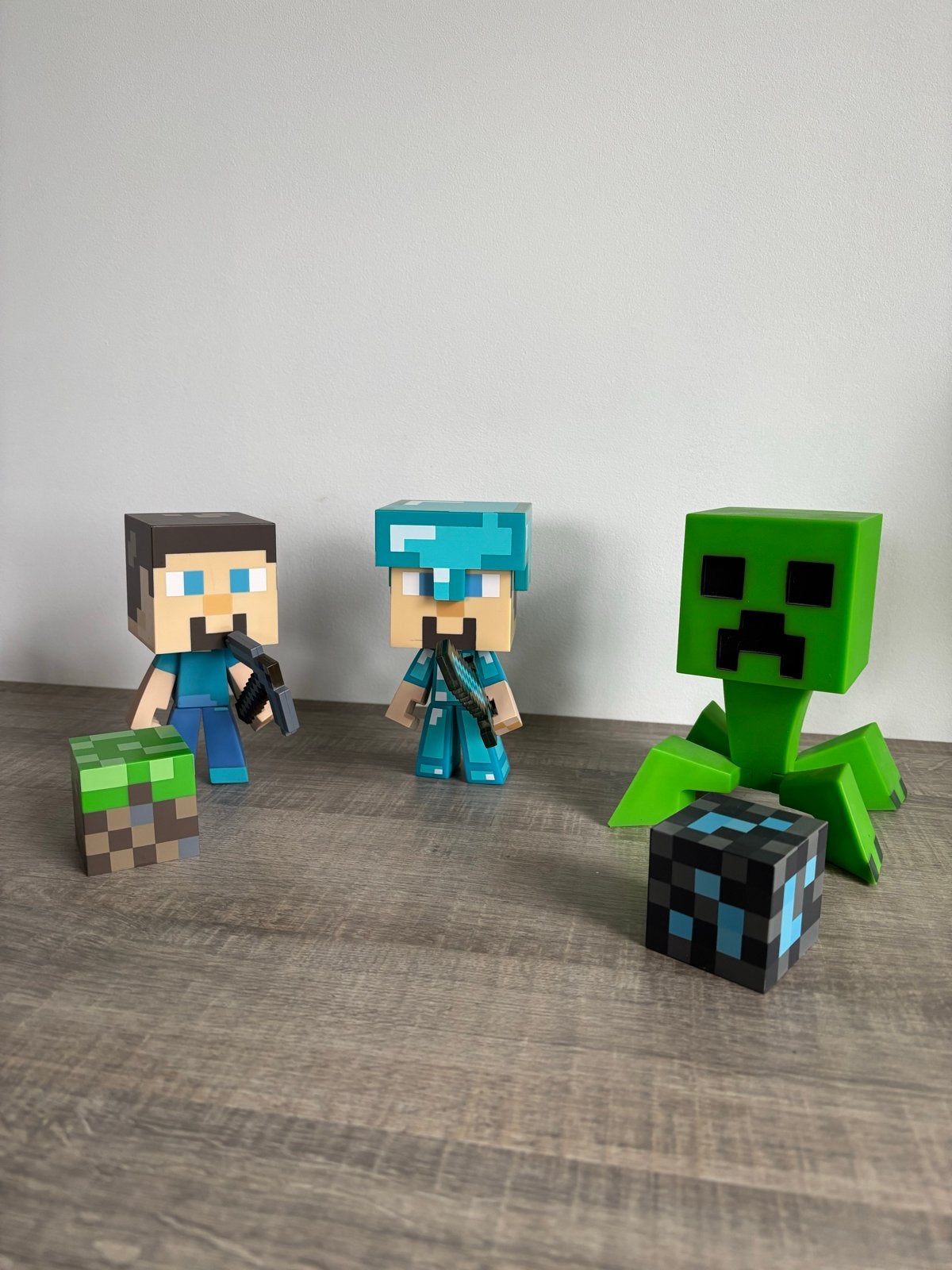 Minecraft actiefiguren set: Steve, Diamond Steve & Creeper, Ophalen of Verzenden, Zo goed als nieuw