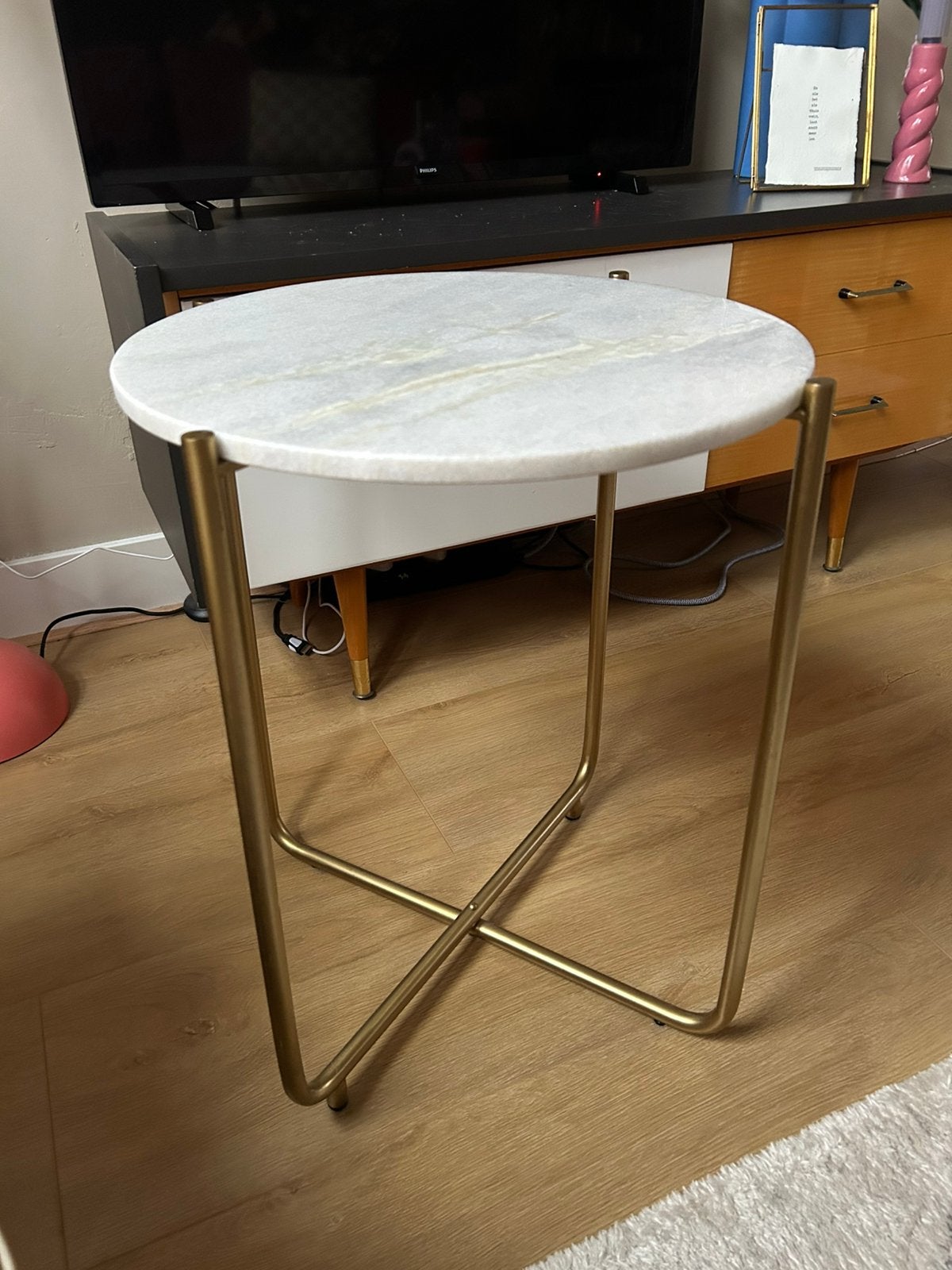 Bijzettafel messing en marmer, Minder dan 55 cm, Metaal of Aluminium, Rond, Zo goed als nieuw