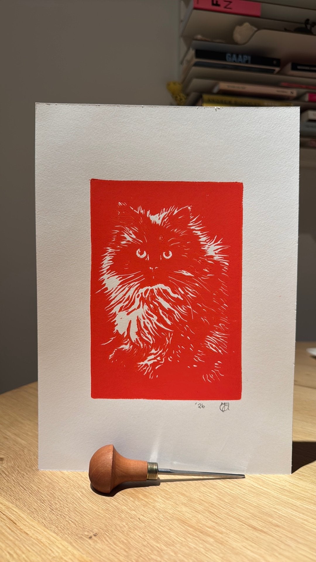 Lino snede afdruk kat ❤️ op A4 30*21 cm, Ophalen of Verzenden, Flora en Fauna, Overige technieken