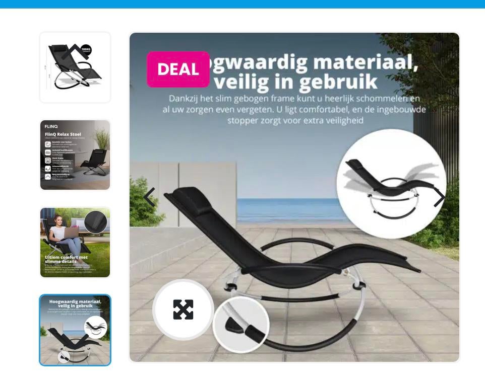 Lounge Schommelstoel voor Binnen en Buiten met Velour Dek, Ophalen, Stof, Zwart, Zo goed als nieuw