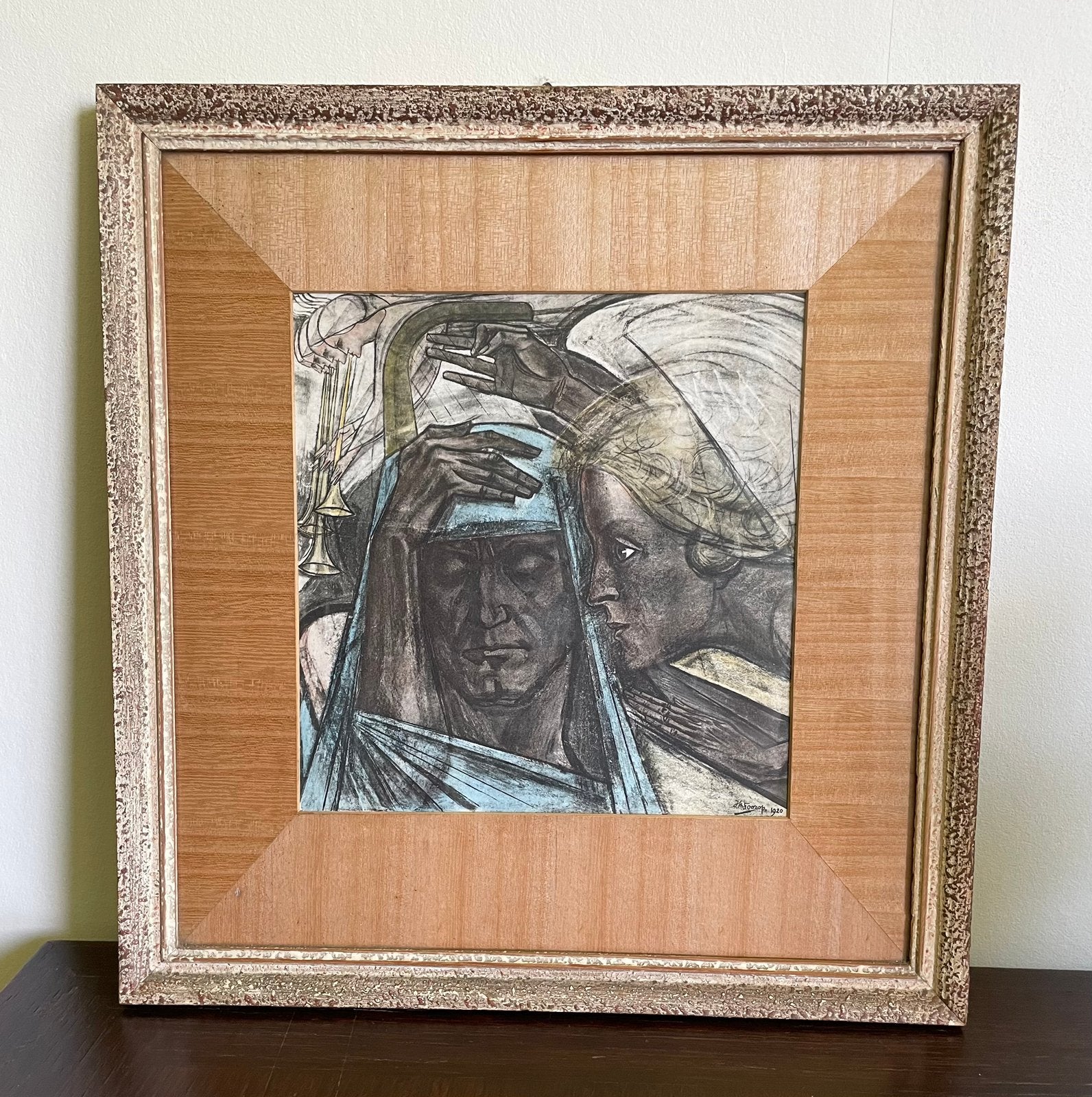 Mooi strak uit 1920 achter glas in gave originele lijst., Ophalen of Verzenden