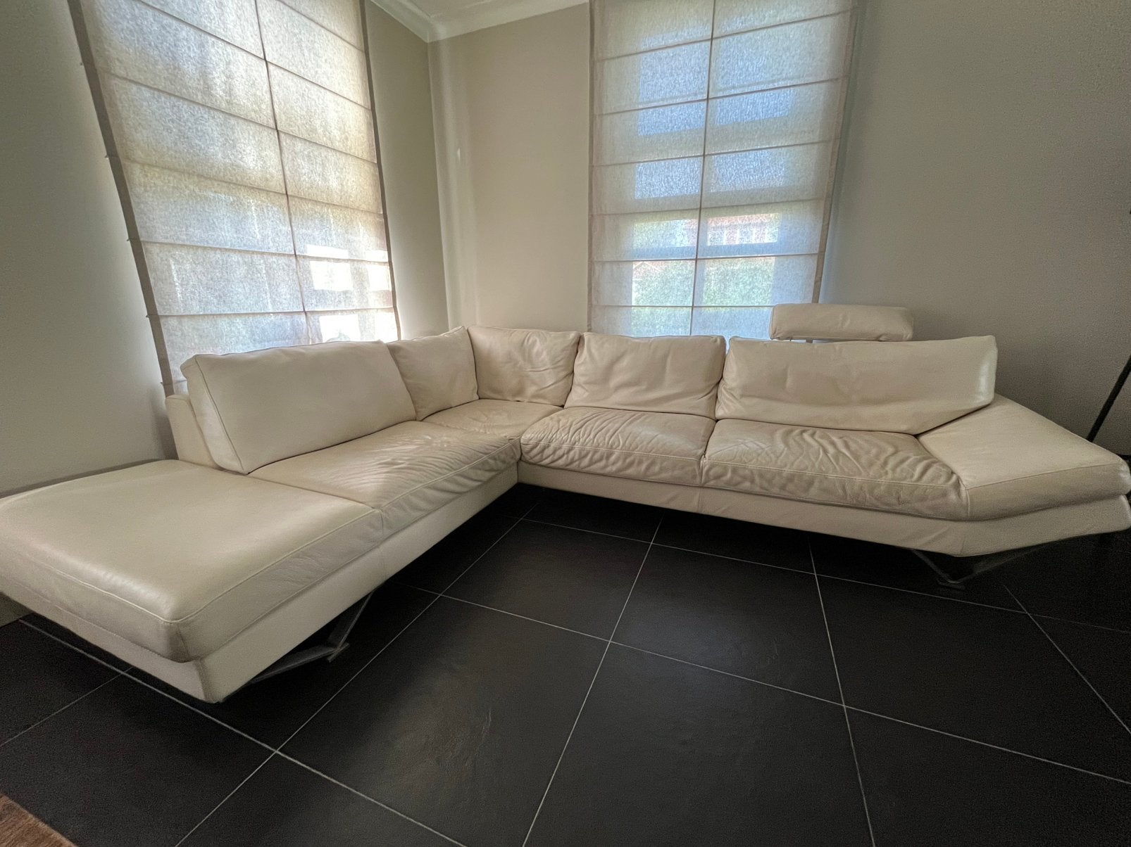Natuzzi lederen hoekbank , crème kleur, Ophalen, Gebruikt, Leer, Modern
