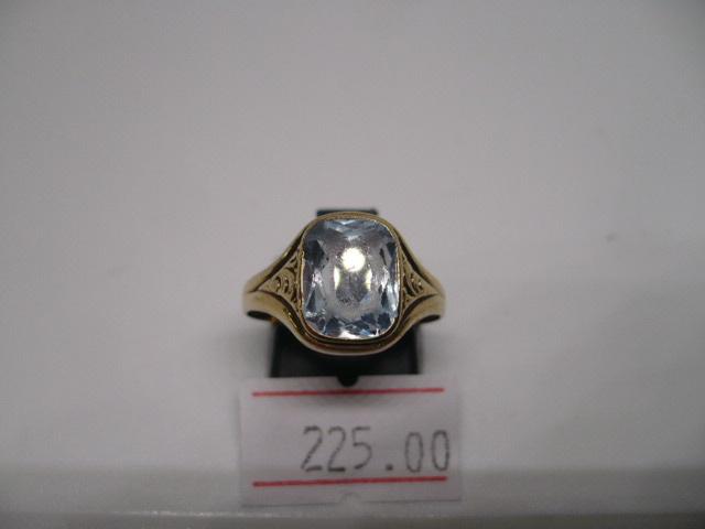14 kaart gouden damesring met blauwe steen maat 18-3/4, 18 tot 19, Gebruikt, Blauw, Ophalen of Verzenden