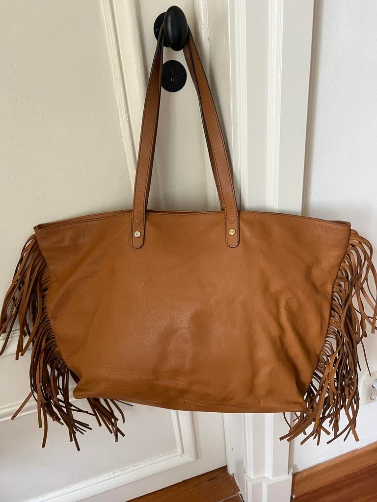 Massimo Dutti Leren Shopper met Franjes - Zgan, Ophalen of Verzenden, Zo goed als nieuw, Bruin, Shopper