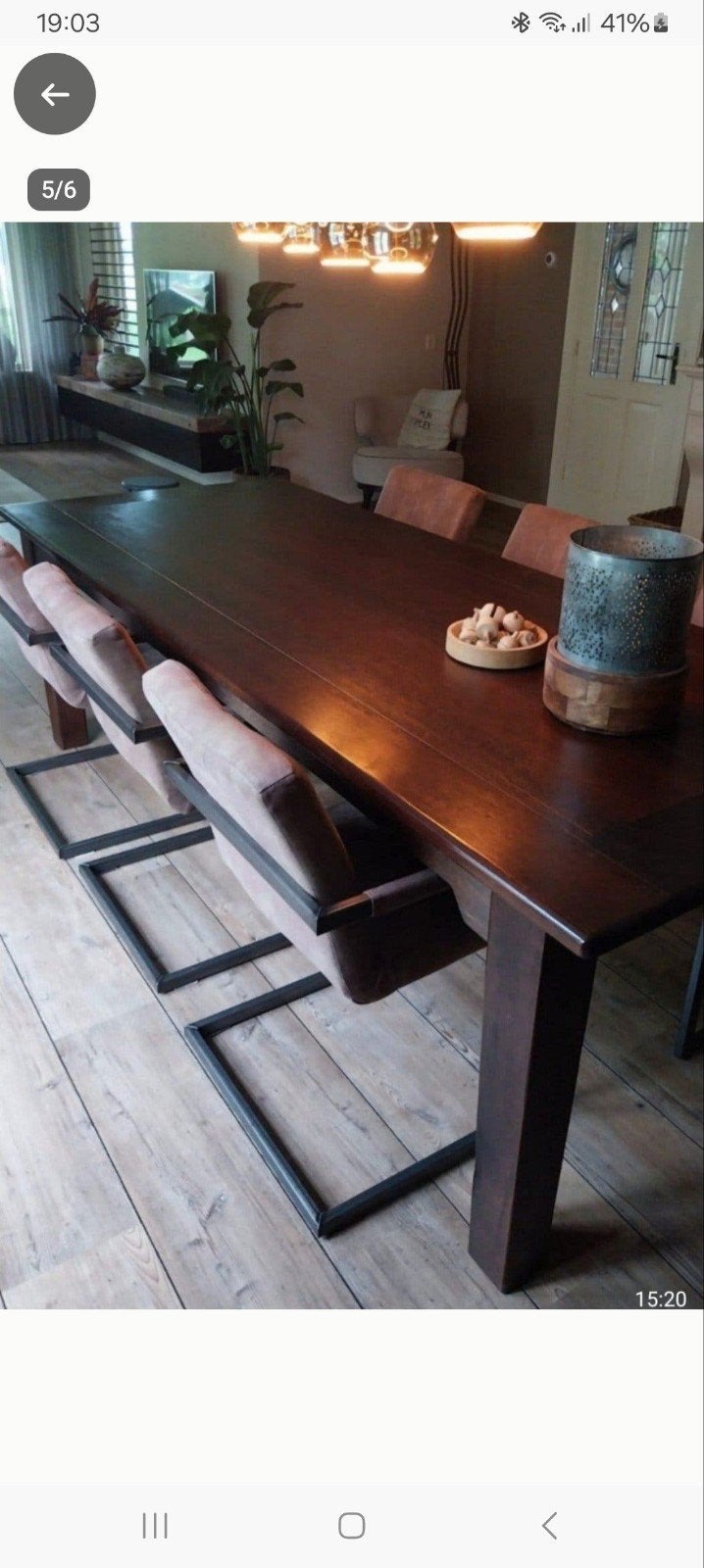 grote tafel  met 6 stoelen, Ophalen, Zo goed als nieuw, Vijf personen of meer, Rechthoekig