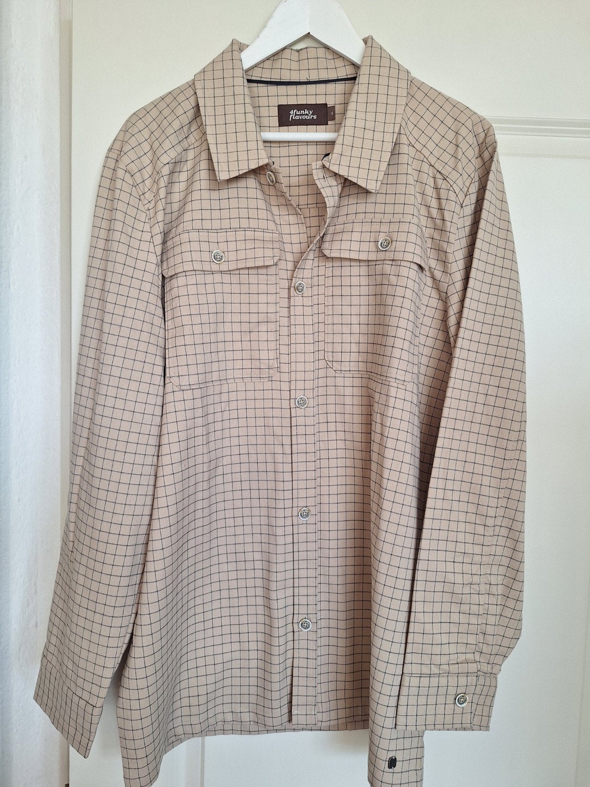 Geruit overhemd 4funky flavours XL - Uitstekende staat, Kleding | Heren, Overhemden, Beige, Ophalen of Verzenden, Zo goed als nieuw