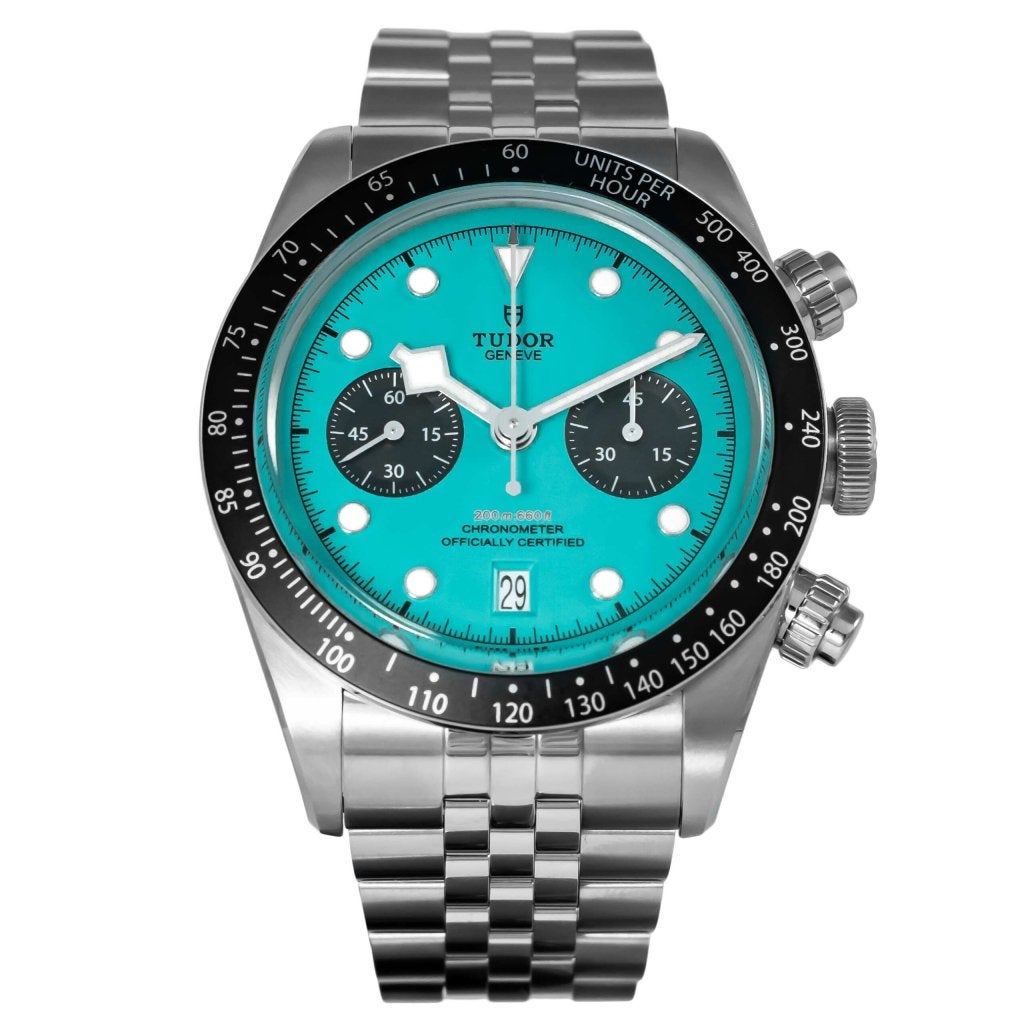 Tudor Black Bay Chrono Turquoise Dial Flamingo 79360N, Sieraden, Tassen en Uiterlijk, Horloges | Heren
