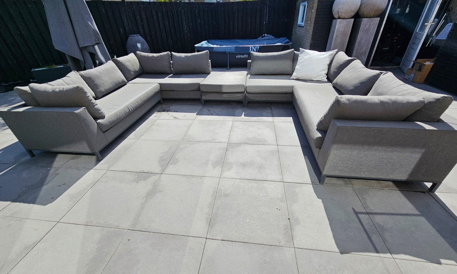 Mooie dubbele loungeset Woood Exotan Stone Grey, Tuin en Terras, Overige materialen, Gebruikt, Bank, Meer dan 8 zitplaatsen