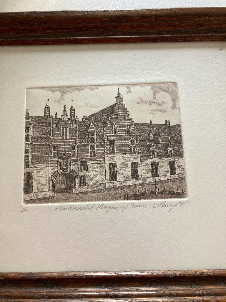 Ets Markiezenhof in Bergen op Zoom, Ophalen of Verzenden, Architectuur, Ets, Met tekst