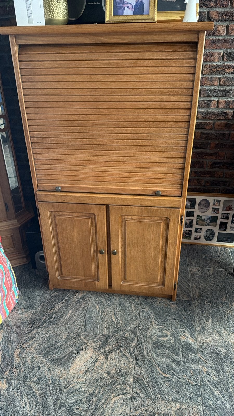 Massief eiken dressoir met rolluik en deuren, Ophalen, Gebruikt, 100 tot 150 cm, Eikenhout
