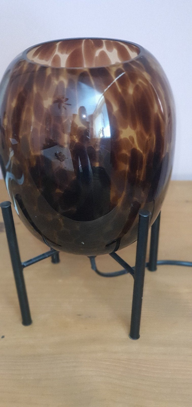 Leuke panterprint luipaardprint lamp glas, Huis en Inrichting, Ophalen of Verzenden, Zo goed als nieuw, 17 cm, Metaal