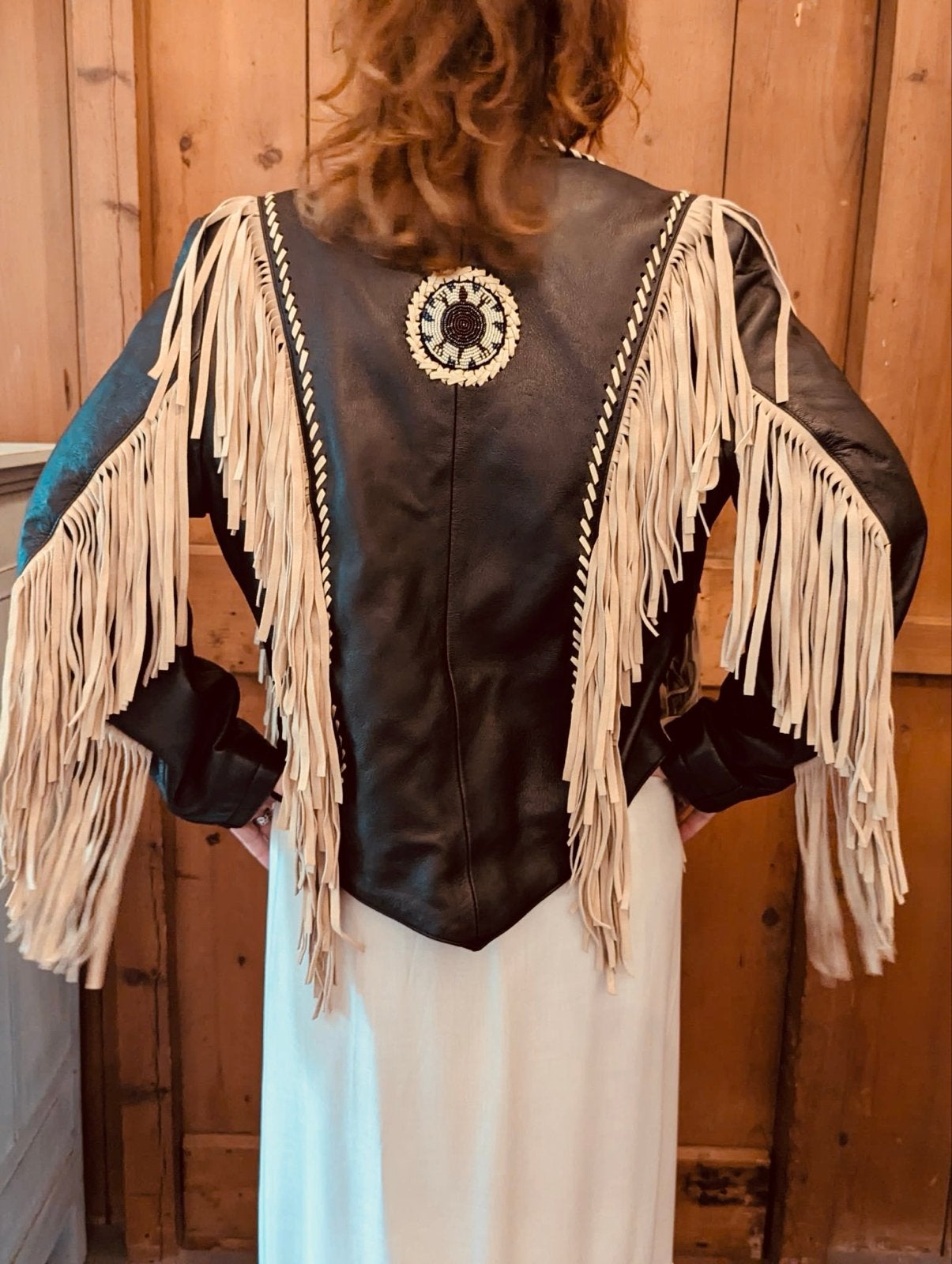 Leren jas met suede franjes en veel details, Zwart, Maat 42/44 (L), Ophalen of Verzenden, Zo goed als nieuw