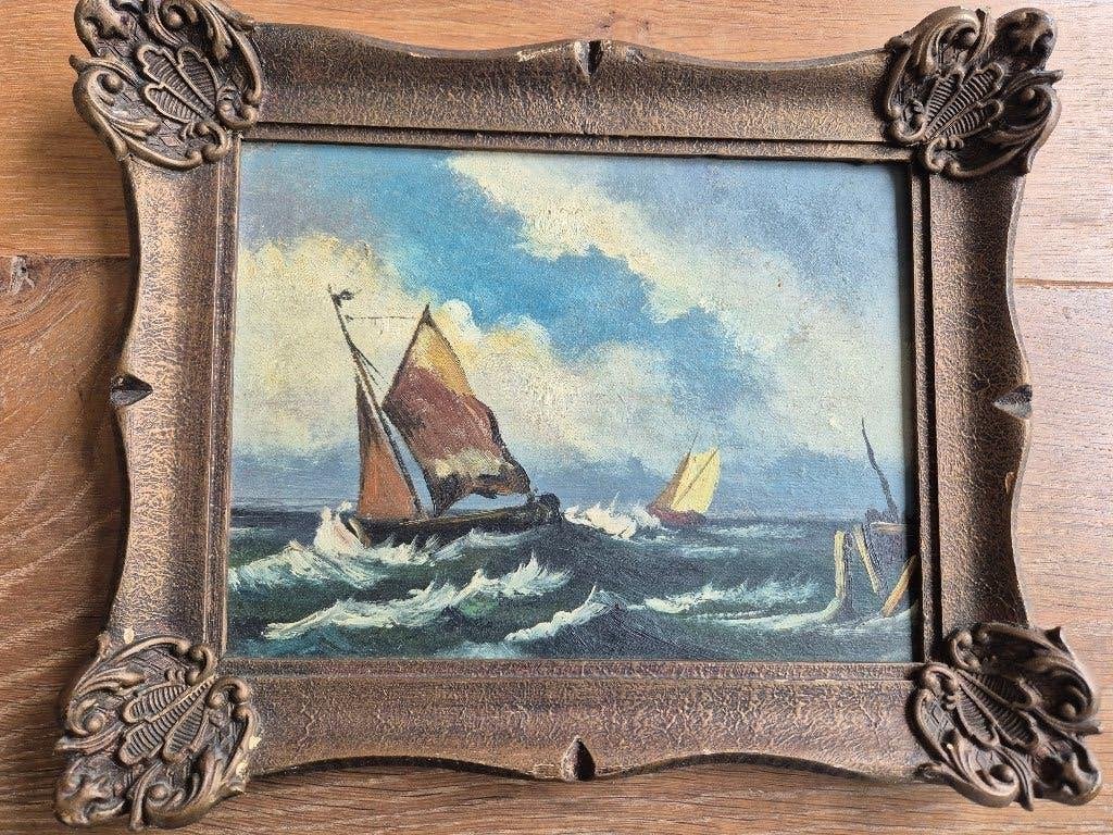 Olieverf schilderij marine – zeilschip – fraaie lijst, Antiek en Kunst, Bijzondere lijst, Ophalen of Verzenden, Olieverf, Klassiek