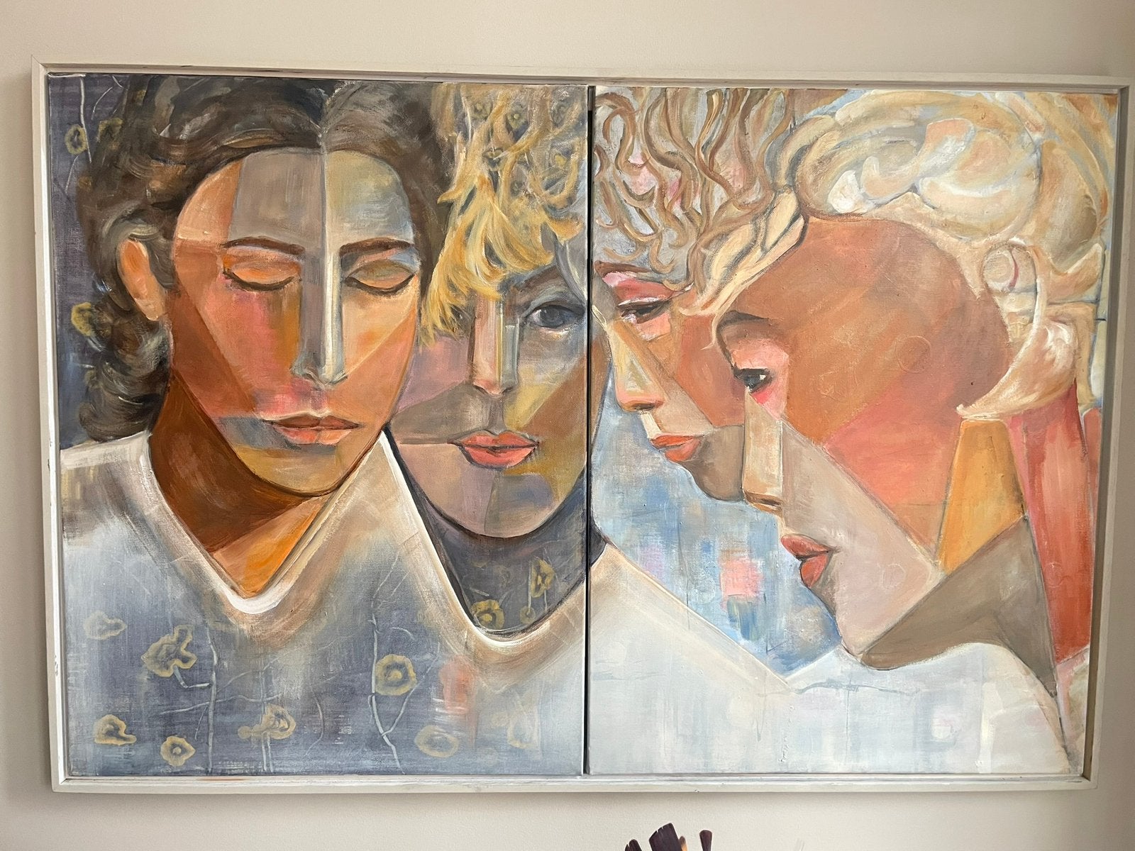 Groot Schilderij “ We Are all One”, Antiek en Kunst, Kunst | Schilderijen | Modern, Ophalen, Overige materialen, Figuren, Gesigneerd