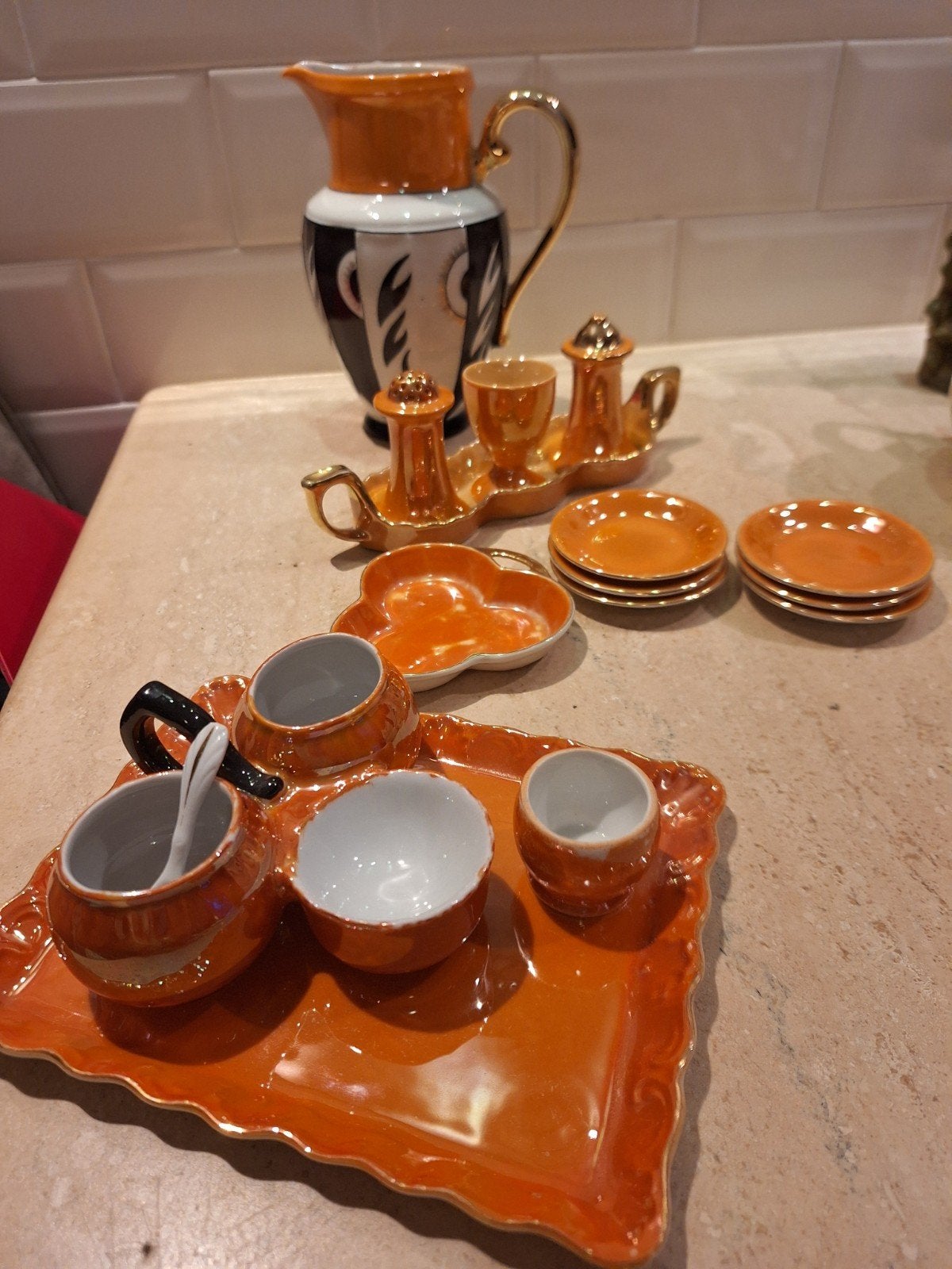 Vintage Victoria Tsjecho-Slowakije theeservies oranje, Ophalen of Verzenden