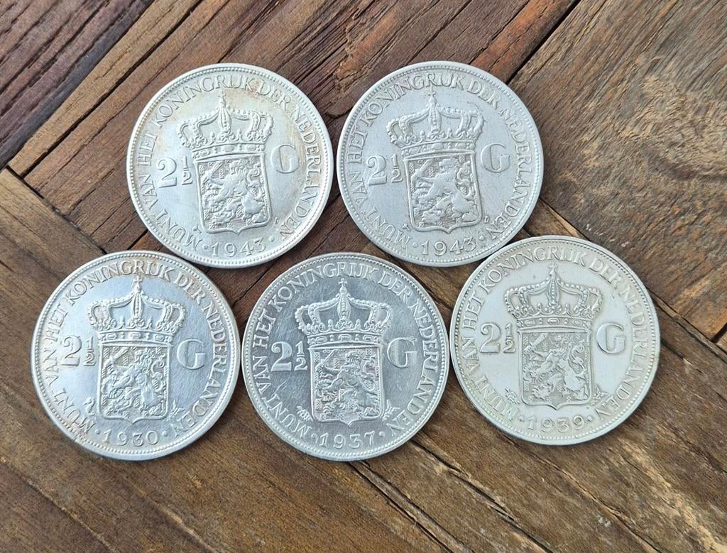 Zilveren 2,5 Wilhelmina guldens, Zilver, Ophalen of Verzenden, Koningin Wilhelmina, Losse munt