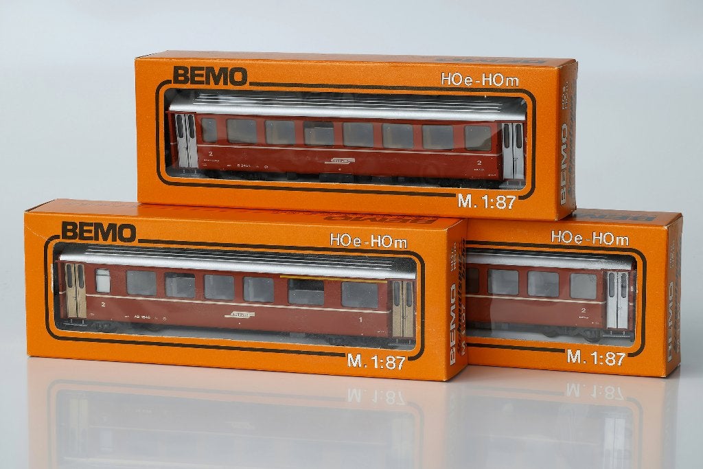 4x Bemo RhB 4-Assig Personenrijtuig, Einheitswagen I, BB, Overige merken, Gelijkstroom, Ophalen of Verzenden, Analoog